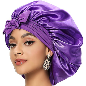 Bella Chic Purple Silky Satin Double-Lined Bonnets