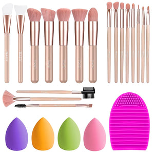 Stylish Rose Gold Makeup Brush Kit With 23 Pcs Makeup Brushes, Censers & Sponges Set