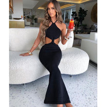 Load image into Gallery viewer, Sexy Black Knit Cut Out Backless Halter Maxi Dress