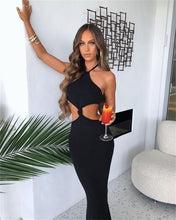 Load image into Gallery viewer, Sexy Black Knit Cut Out Backless Halter Maxi Dress