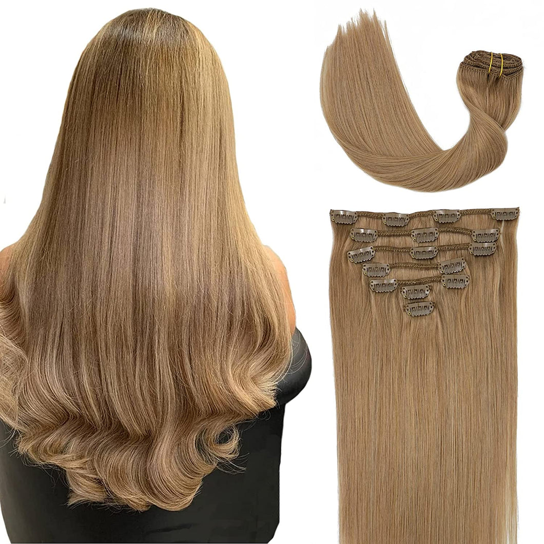 Golden Brown Straight Human Hair Clip-in Extensions