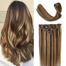 Load image into Gallery viewer, Olivia Blonde With Brown Highlights Remy Human Hair Clip-in Extensions