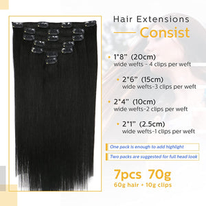 Stacy Jet Black Straight Human Hair Clip-in Extensions