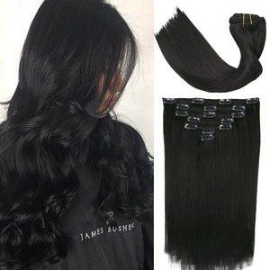 Stacy Jet Black Straight Human Hair Clip-in Extensions