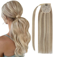 Load image into Gallery viewer, Destiny 14-22 Inches Dark Ash Blonde to Golden Blonde Highlights Hair Wrap Around Ponytail Extension