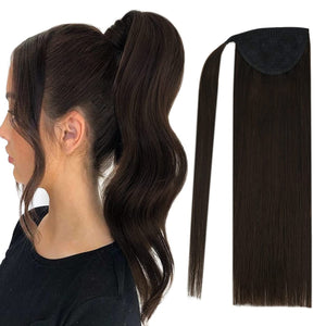 Bailey Dark Brown 14-24 Inches  Human Hair Wrap Around Ponytail Extension