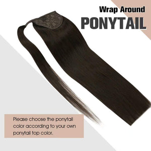 Bailey Dark Brown 14-24 Inches  Human Hair Wrap Around Ponytail Extension