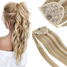 Load image into Gallery viewer, Whitney Beach Blonde With Brown Highlights Human Hair Wrap Around Ponytail Extension