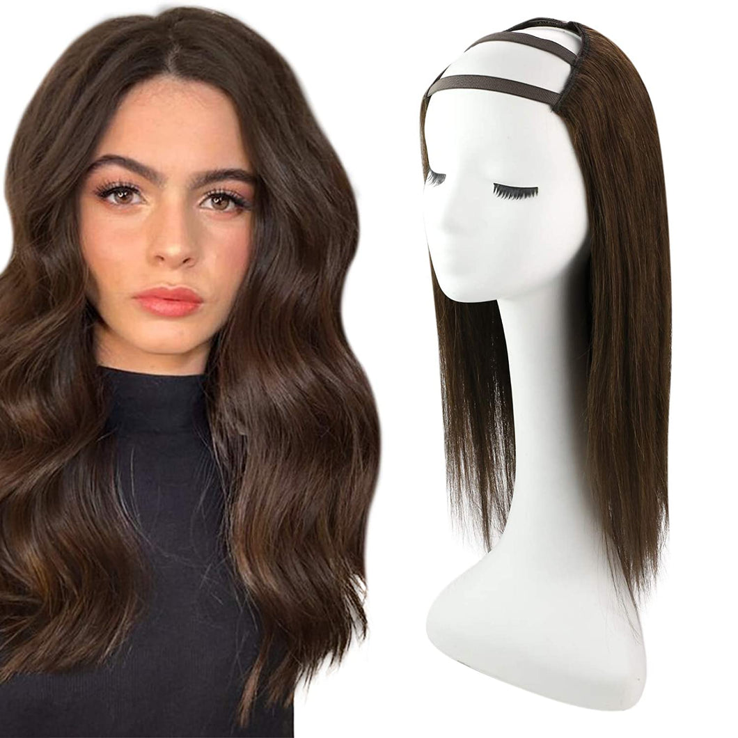 Meghan #Dark Brown Highlightes 16 Inches Human Hair U - Part Half Wig