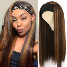 Load image into Gallery viewer, Brown &amp; Blonde Highlights Silky Synthetic Headband Wig