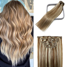 Load image into Gallery viewer, Chantel Brown To Blonde Balayage  Human Hair Clip-in Hair Extensions