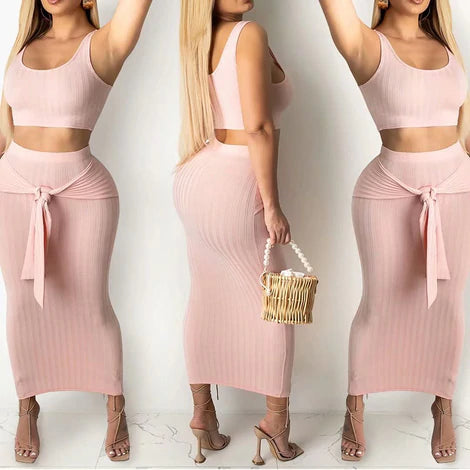 Blush Pink Sleeveless Crop Top & Bodycon Skirts Set