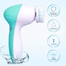 Load image into Gallery viewer, Blue Green Electric Waterproof Facial Cleansing Brush with 9 Heads for Exfoliating, Massaging, and Deep Cleansing