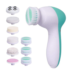 Blue Green Electric Waterproof Facial Cleansing Brush with 9 Heads for Exfoliating, Massaging, and Deep Cleansing