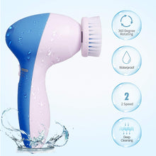 Load image into Gallery viewer, Sky Blue Electric Waterproof Facial Cleansing Brush with 9 Heads for Exfoliating, Massaging, and Deep Cleansing