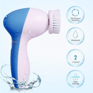 Sky Blue Electric Waterproof Facial Cleansing Brush with 9 Heads for Exfoliating, Massaging, and Deep Cleansing