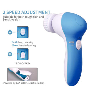Sky Blue Electric Waterproof Facial Cleansing Brush with 9 Heads for Exfoliating, Massaging, and Deep Cleansing