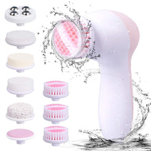 Load image into Gallery viewer, Cute Pink Electric Waterproof Facial Cleansing Brush with 9 Heads for Exfoliating, Massaging, and Deep Cleansing