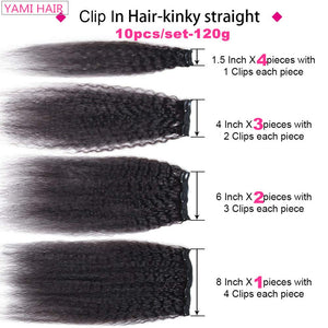Criselda 10-18 Inches Kinky Straight Clip In Human Hair Extensions 10pcs 120gram/set