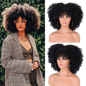 Angela Kinky Curly Jet Black 4C Synthetic Wig With Bangs