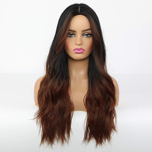 Juliana Long & Wavy Brown Highlights Middle Part Synthetic Wig