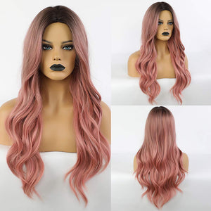 Pink Middle Part Beachwaves Synthetic Wig