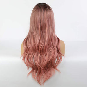 Pink Middle Part Beachwaves Synthetic Wig